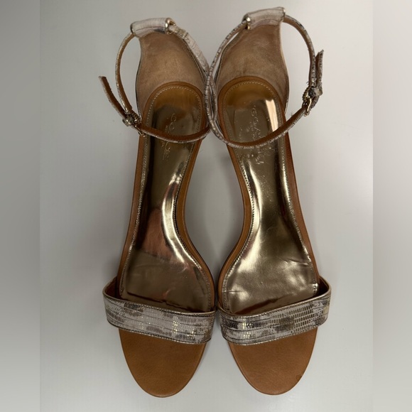COACH Brown, Gold & White Snakeskin Embossed Round Toe Kitten Heel Shoes Size 9B - Picture 3 of 17